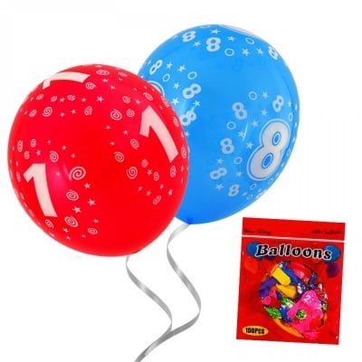 Балони Цифри  от 0 до 9 - микс 7 цвята пакет от 100 броя или на брой