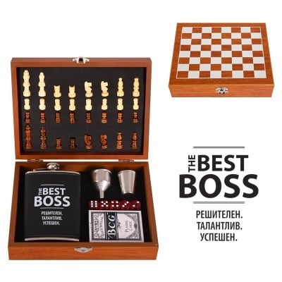 Комплект от манерка с шах и аксесоари „The best Boss”